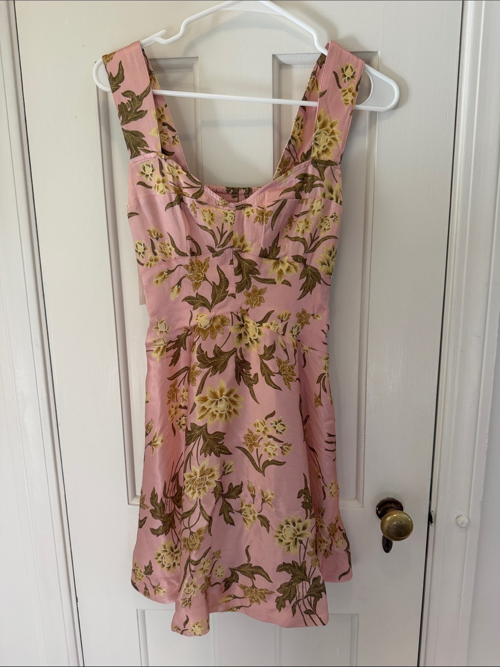 NWT Anthropologie Maeve Pink Floral Mini Dress with Yellow & Olive Print